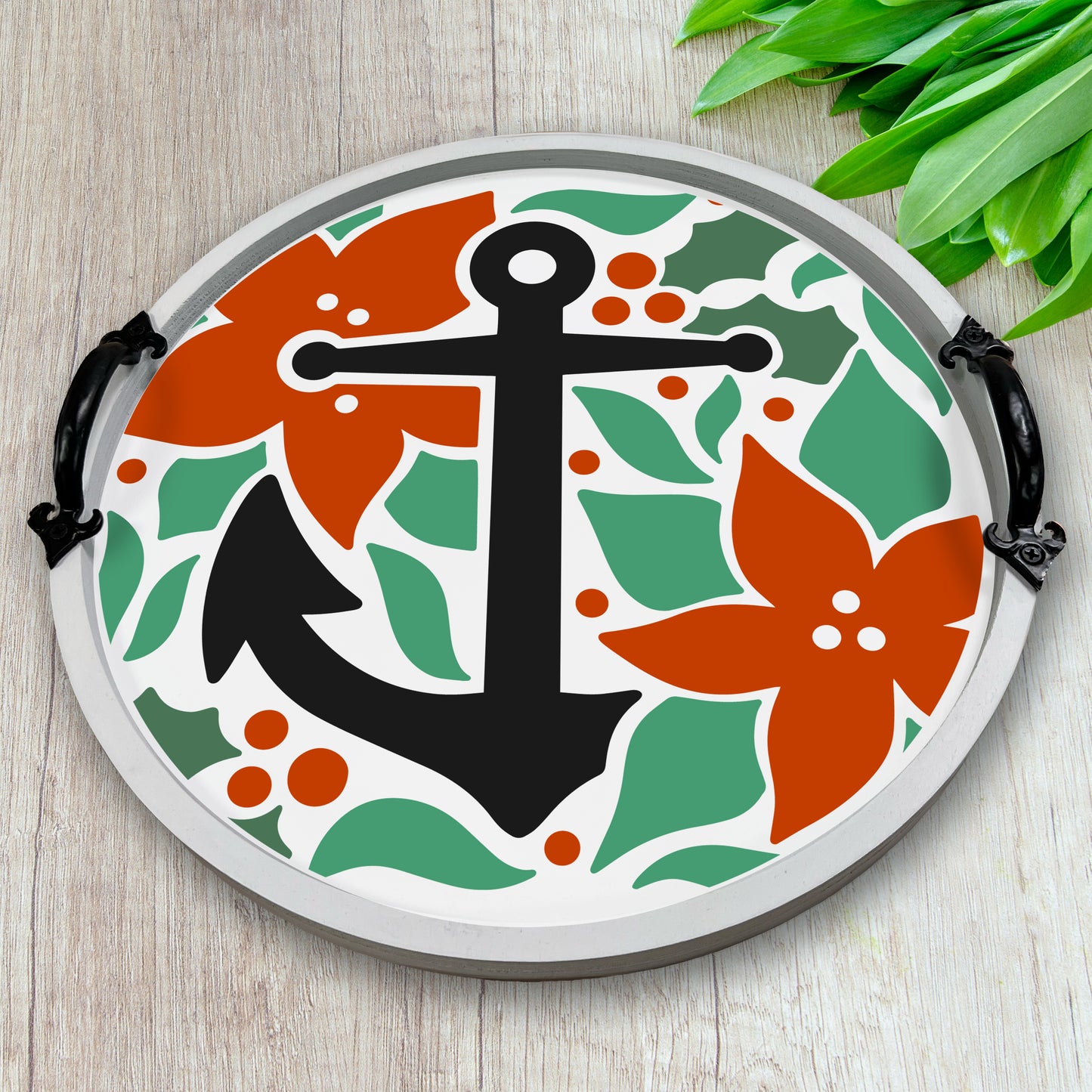 14" Round Anchor and Poinsettia Pattern