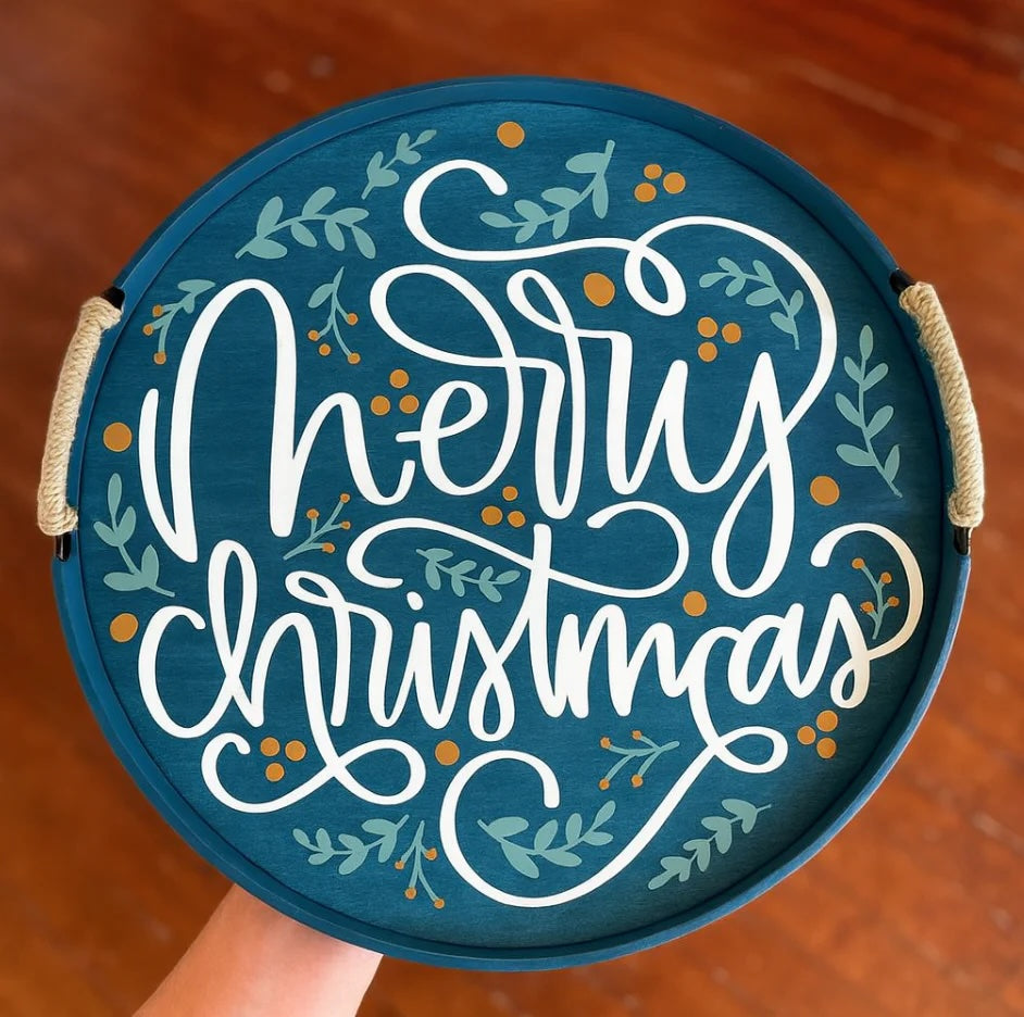 14" Round Merry Christmas w/ Berries and Leaves