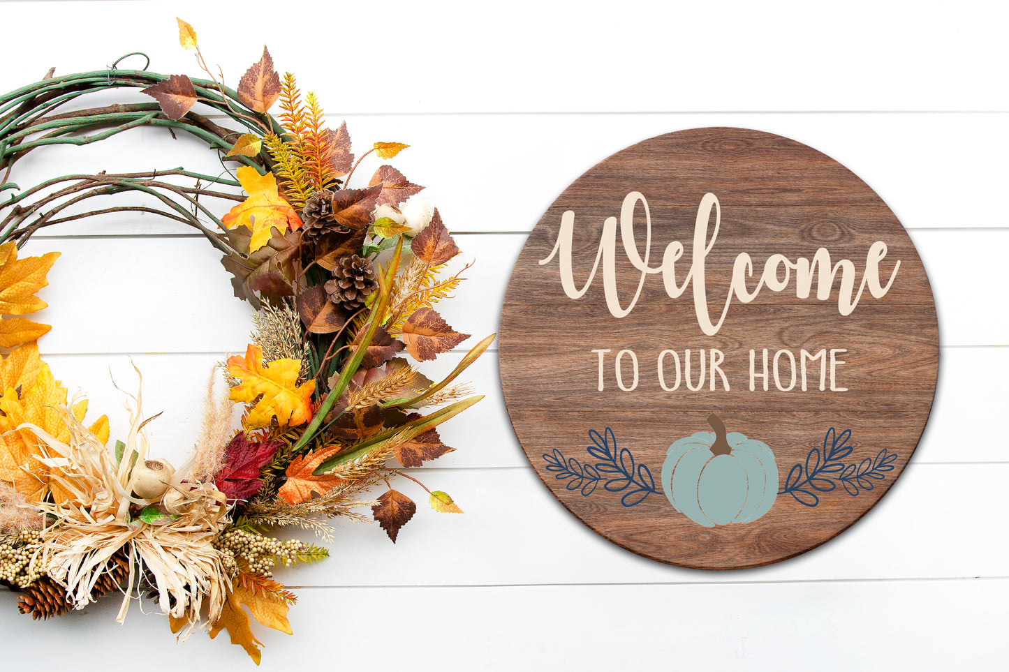 10" Round Welcome to Our Home w/ Pumpkin