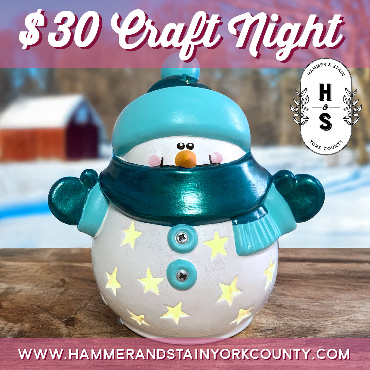 11/18/2026 - Wednesday (6pm) $30 Craft Night: Snowman Lantern Workshop! - TWEEN & TEEN FRIENDLY