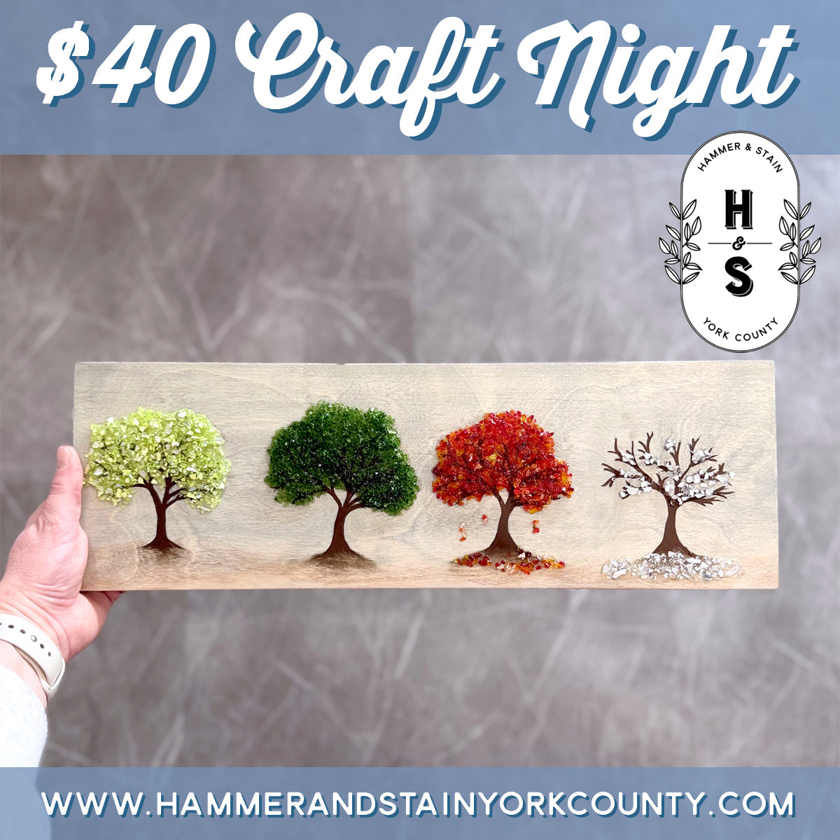 11/13/2026 - Friday (6pm) $40 Friday: Four Season Twinkle Tree Planks Workshop! - TEEN FRIENDLY