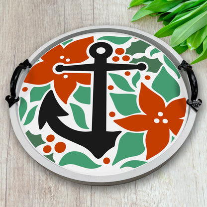 14" Round Anchor and Poinsettia Pattern