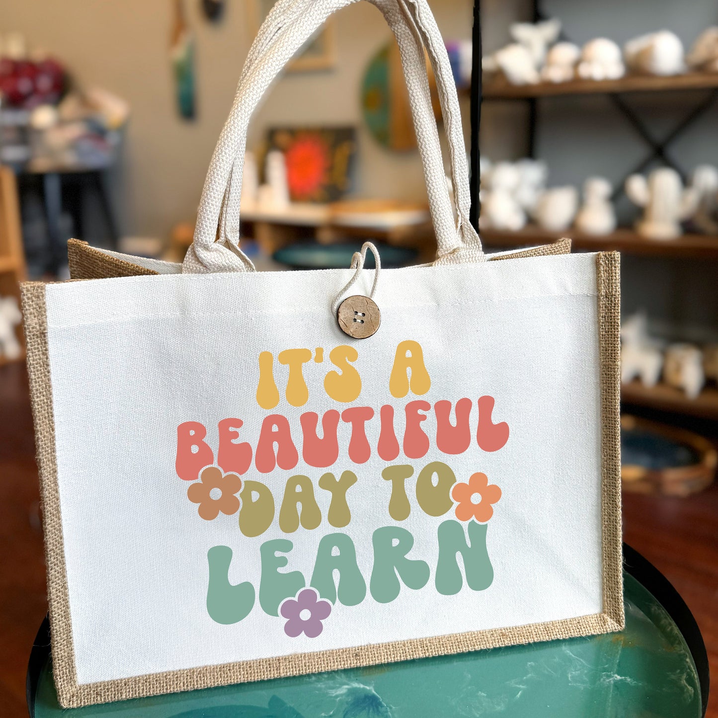 It's a Beautiful Day to Learn Button Tote