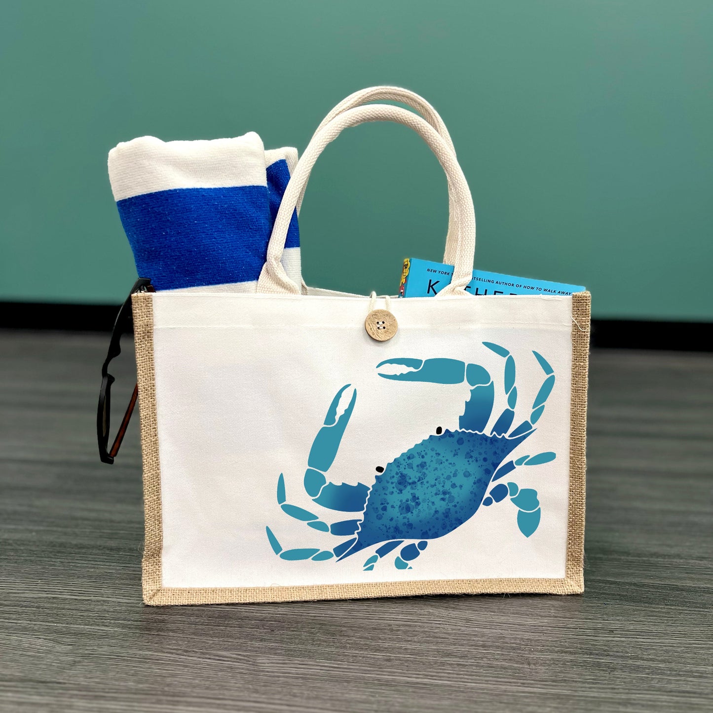 Blue Crab Button Tote
