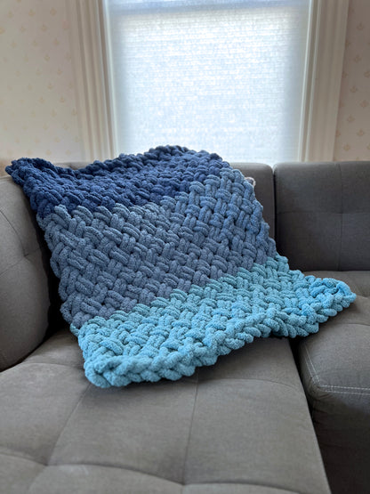 Lap/Kid Sized Cozy Blanket Blue Trio Criss Cross Pattern