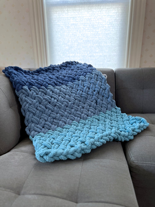 Lap/Kid Sized Cozy Blanket Blue Trio Criss Cross Pattern