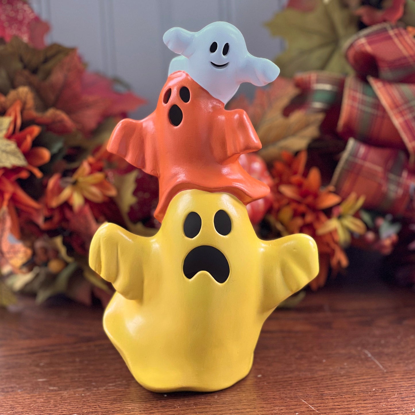 Ceramic Light Up Candy Corn Ghost Stack