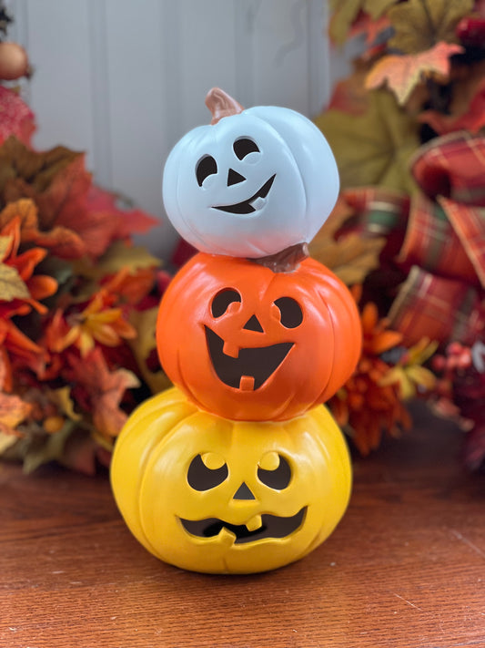 Ceramic Light Up Candy Corn Pumpkin Stack