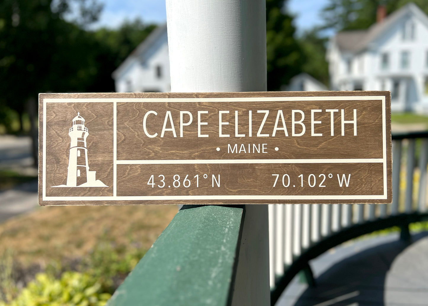 Cape Elizabeth w/ Lighthouse 8x24" Coordinates Sign