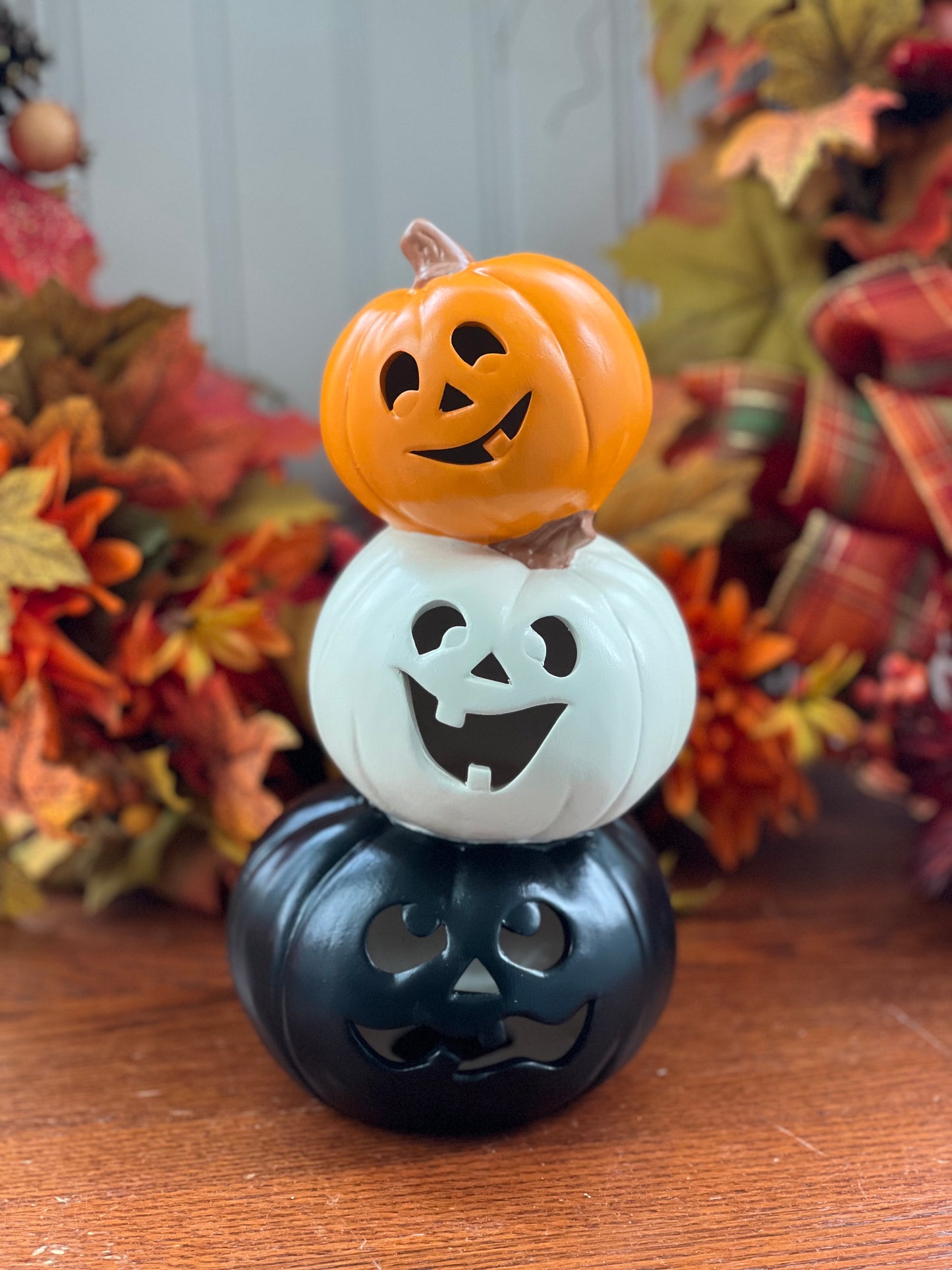 Ceramic Light Up Classic Halloween Pumpkin Stack