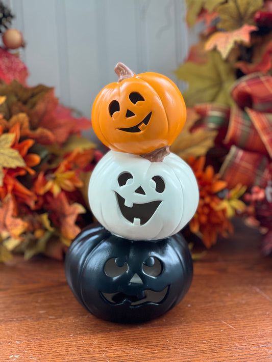 Ceramic Light Up Classic Halloween Pumpkin Stack