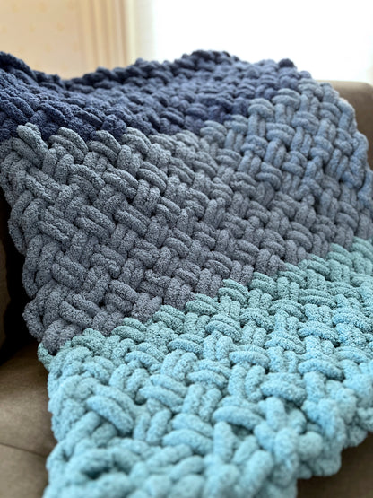 Lap/Kid Sized Cozy Blanket Blue Trio Criss Cross Pattern