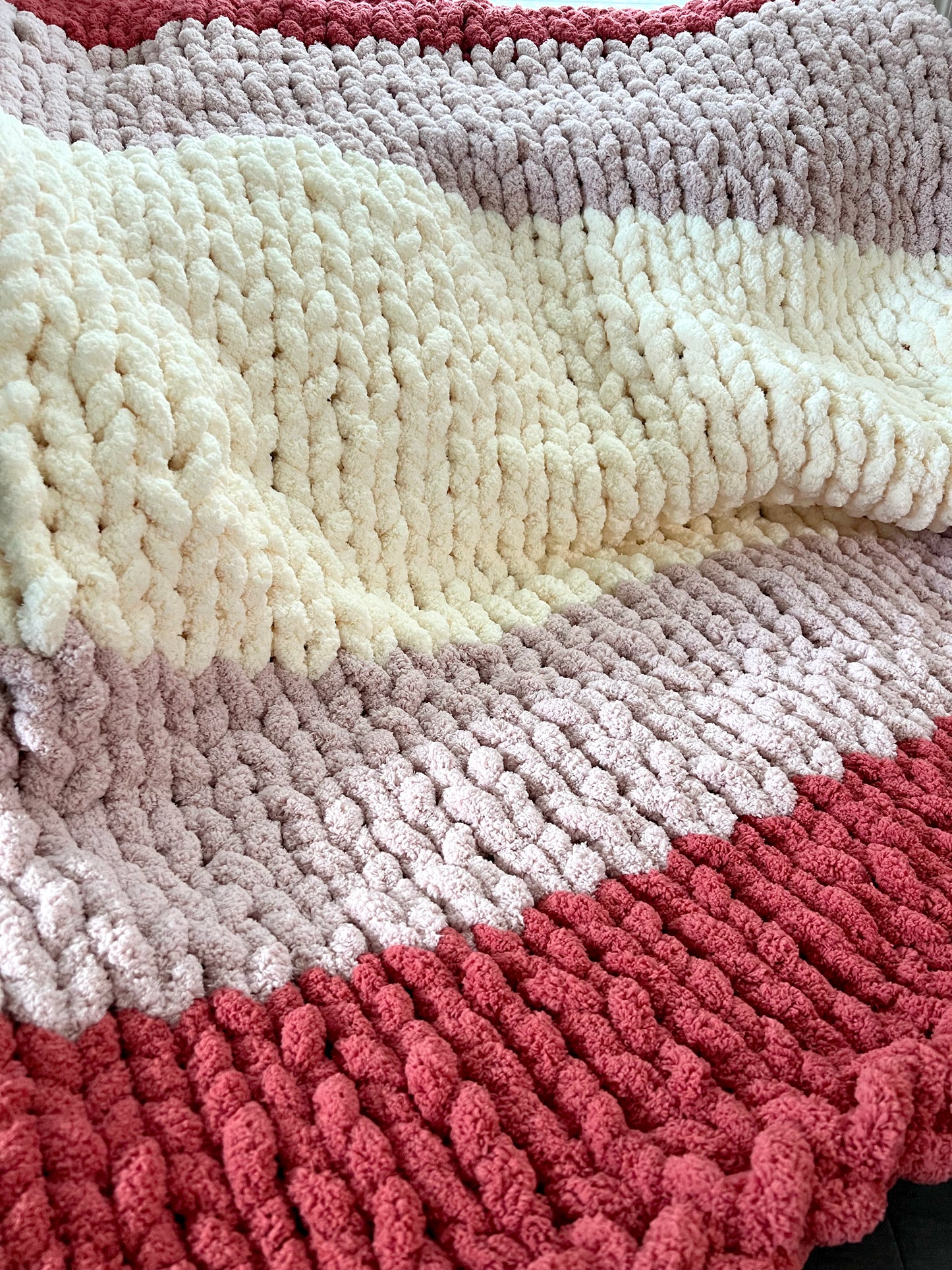 Cozy Blanket Cream, Pink, and Terra Cotta Color Block Pattern