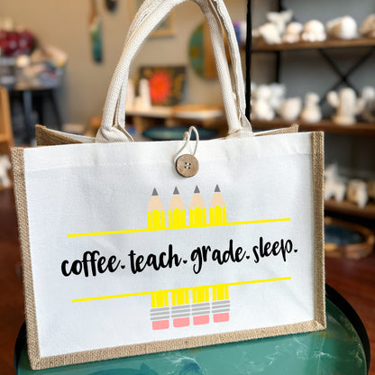 Coffee Teach Grade Sleep Button Tote