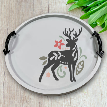 14" Round Folk Deer
