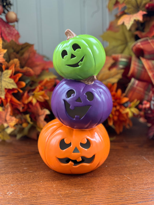 Ceramic Light Up Fun Halloween Pumpkin Stack