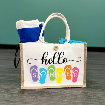 Hello Summer Flip Flops Button Tote