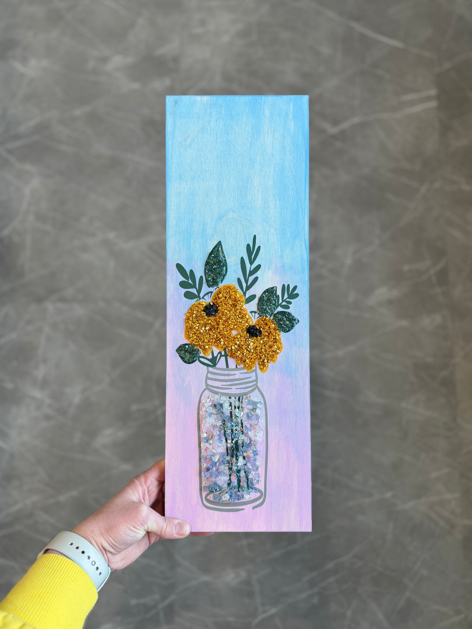 6x18 Mason Jar Floral Plank