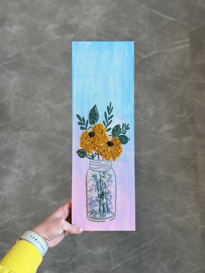 6x18 Mason Jar Floral Plank
