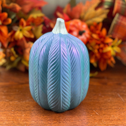 Ceramic Iridescent Blue Knit Pumpkin