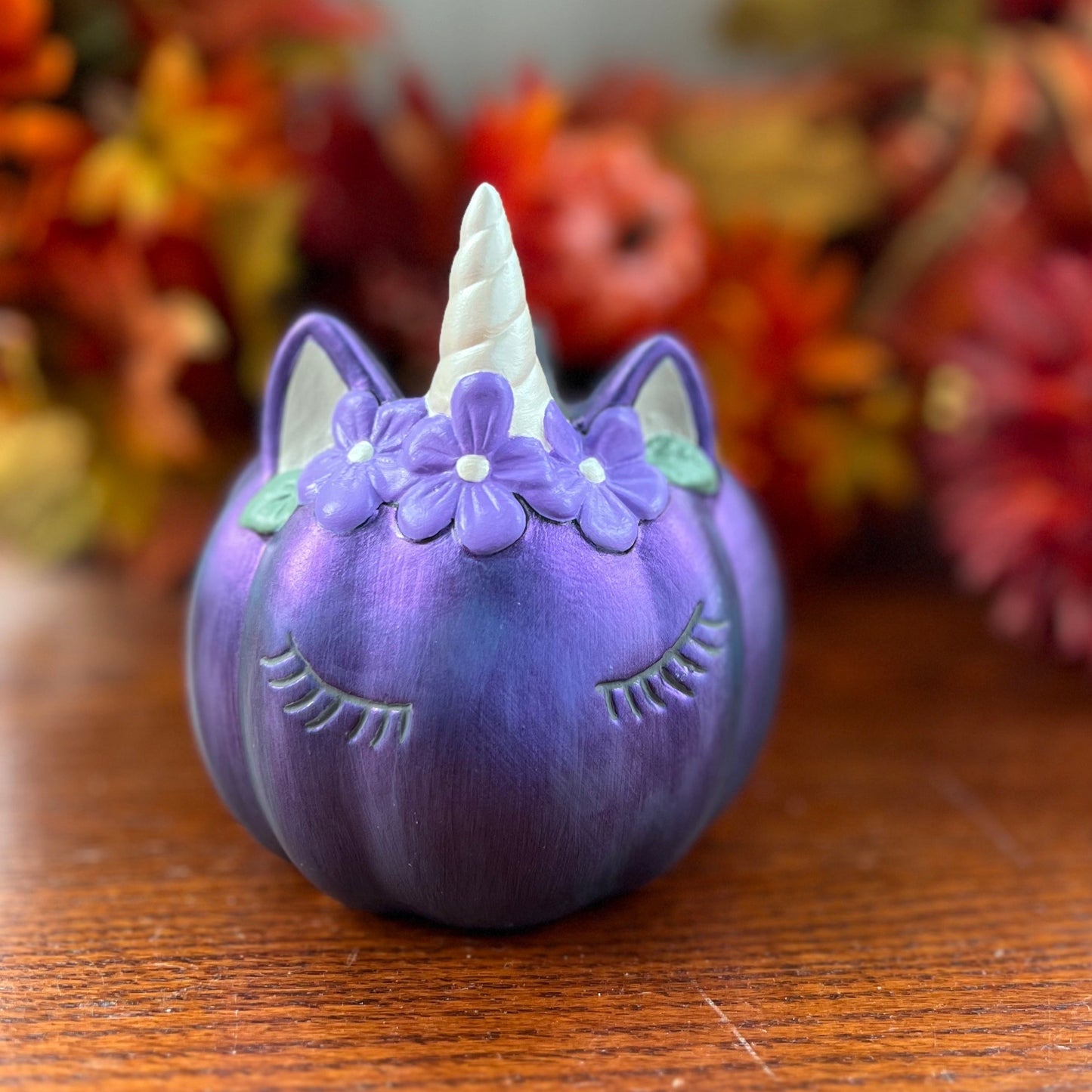 Ceramic Iridescent Purple Unicorn Pumpkin