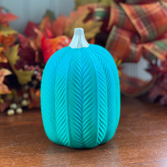 Ceramic Iridescent Teal Knit Pumpkin