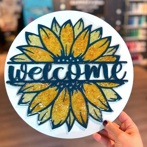 12" Round 3D Sunflower Welcome