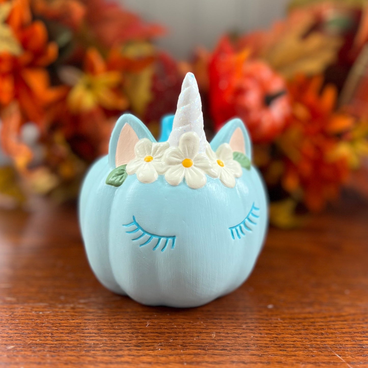 Ceramic Light Blue Unicorn Pumpkin