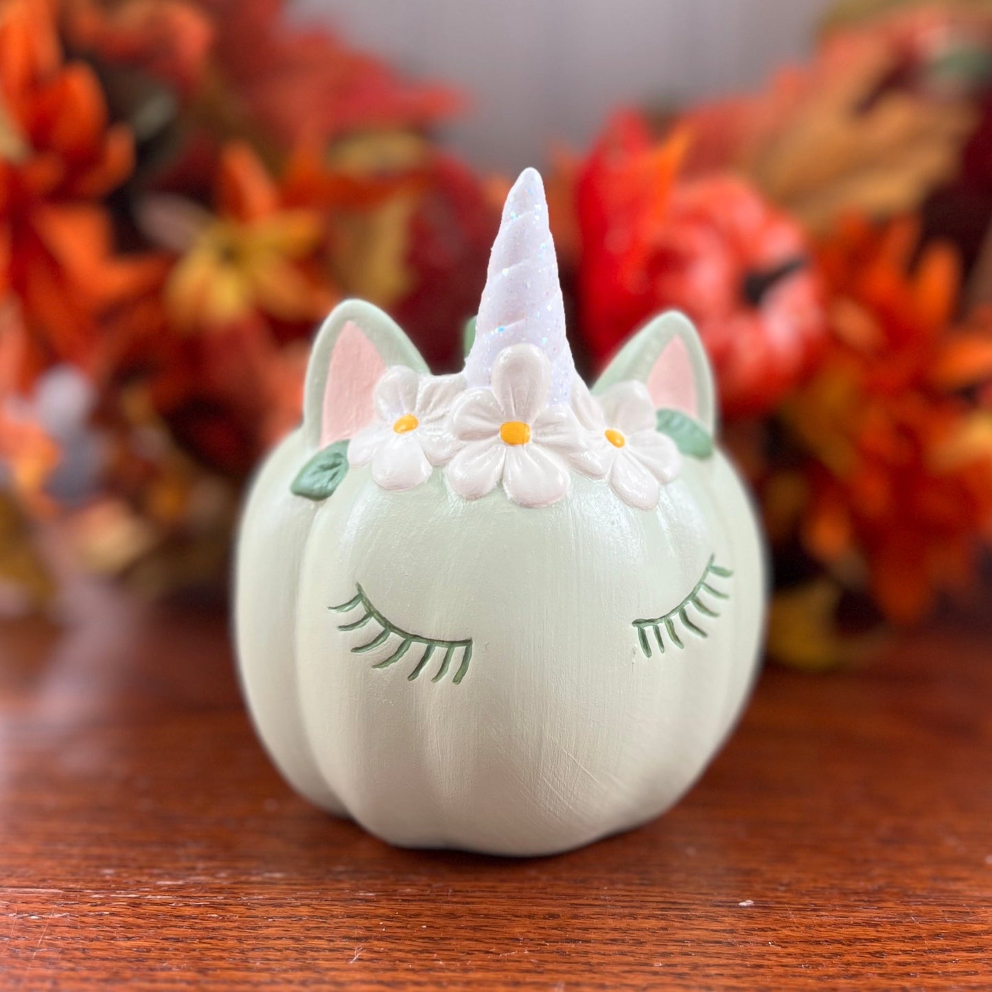 Ceramic Light Green Unicorn Pumpkin