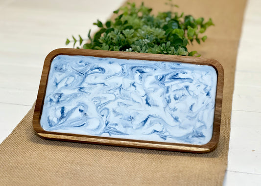 Blues Marbled Trinket Tray 10"