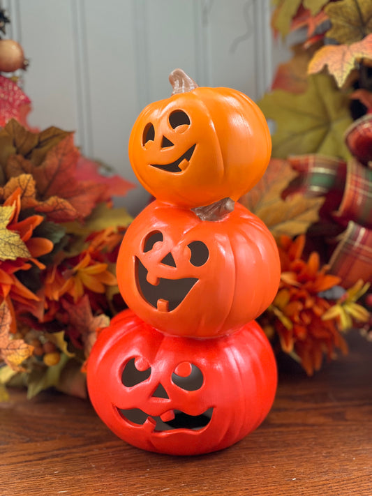 Ceramic Light Up Orange Ombre Trio Pumpkin Stack