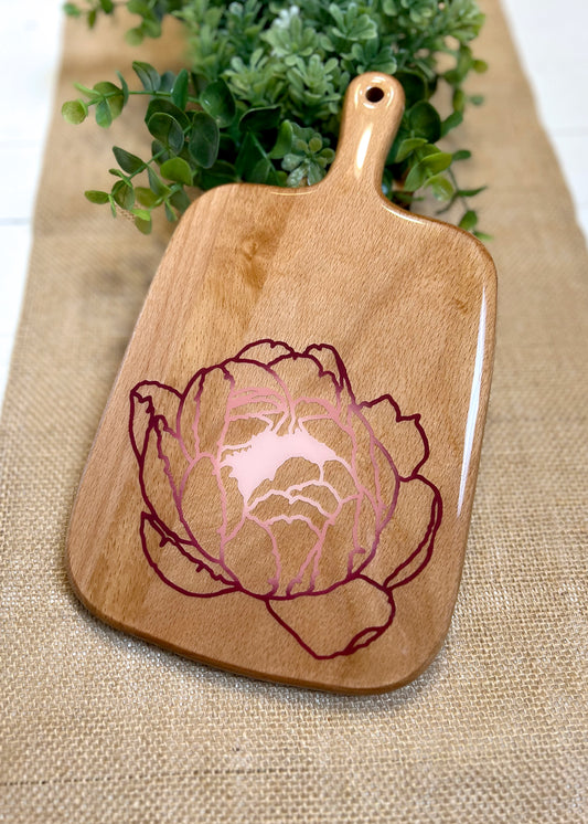 Painted Peony w/ Clear Resin Cutting Board 10"