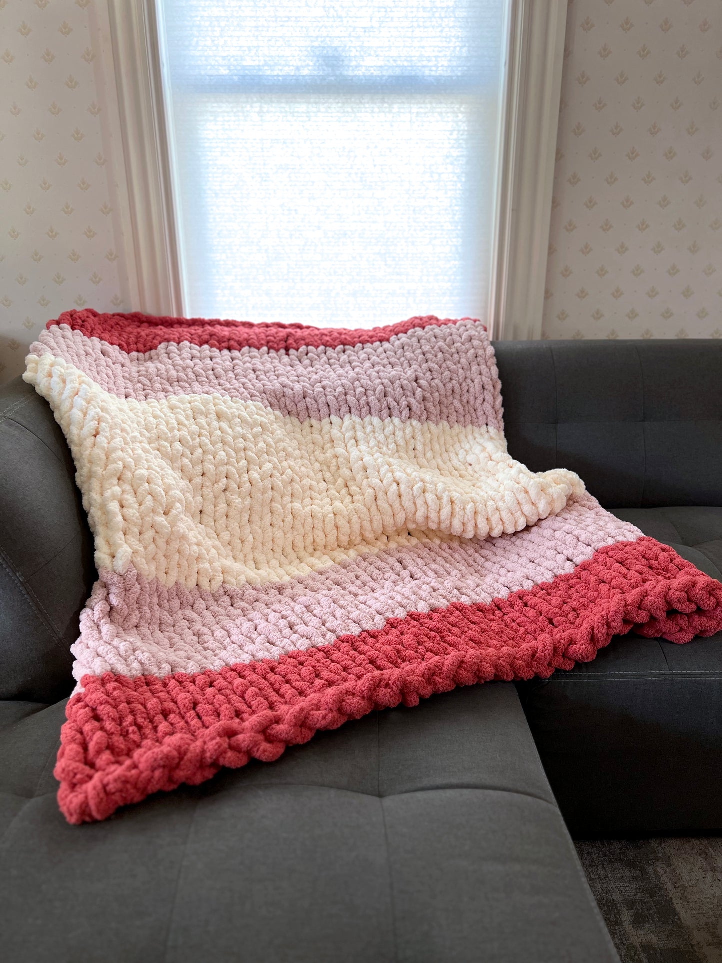 Cozy Blanket Cream, Pink, and Terra Cotta Color Block Pattern