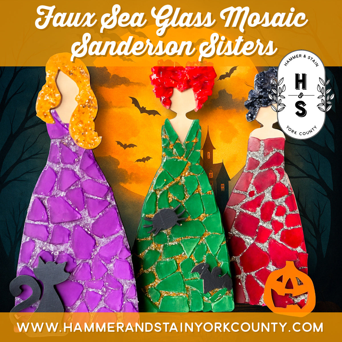 9/16/2025 - Tuesday (6:30 pm) *NEW* Faux Sea Glass Mosaic Sanderson Sisters Workshop - TEEN/TWEEN FRIENDLY