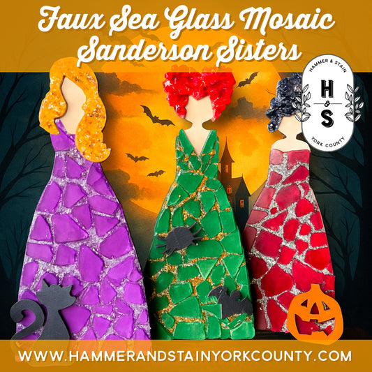 9/16/2025 - Tuesday (6:30 pm) *NEW* Faux Sea Glass Mosaic Sanderson Sisters Workshop - TEEN/TWEEN FRIENDLY