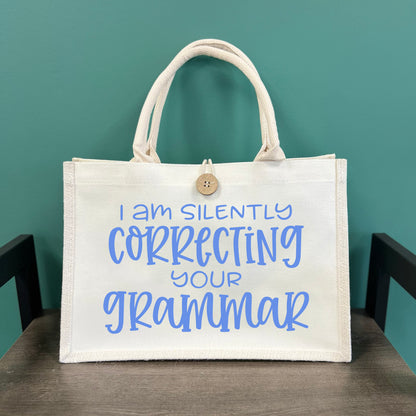 Silently Correcting Grammar Button Tote