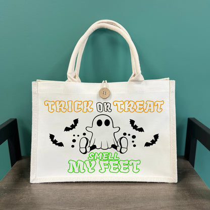 Trick or Treat Smell My Feet Button Tote