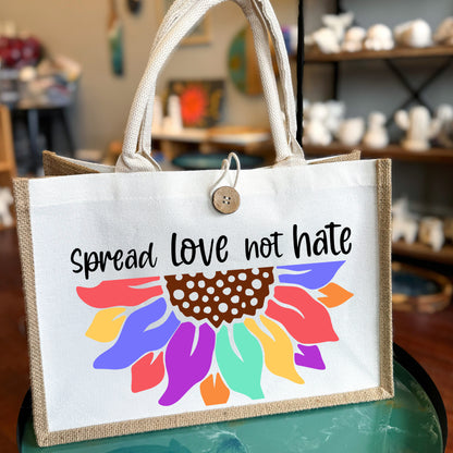 Spread Love Not Hate Button Tote