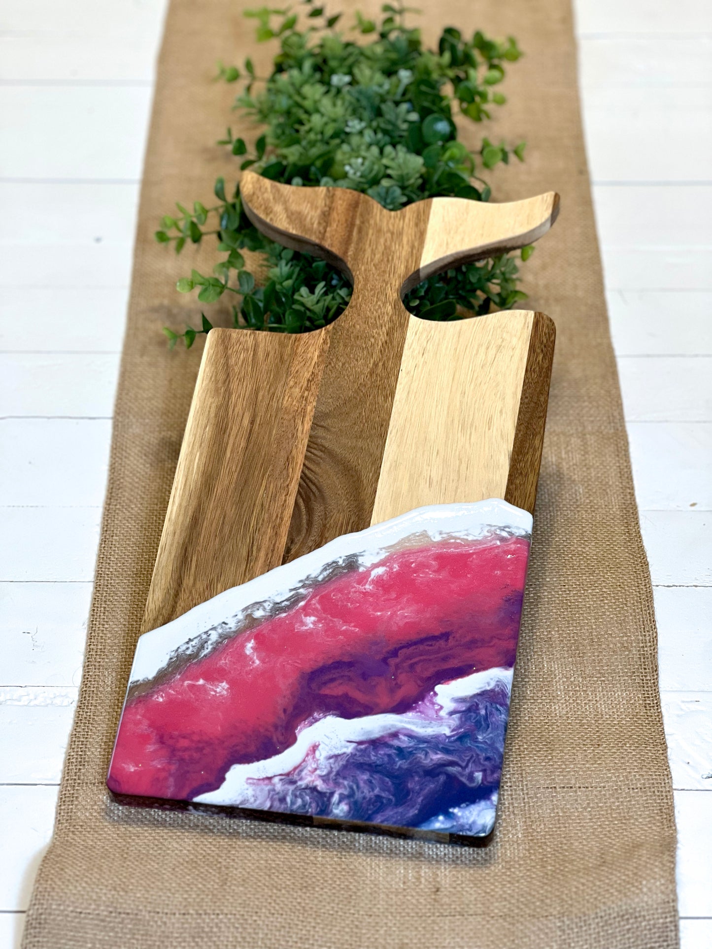 Sunset Waves Resin Whale's Tail Cutting Board 16"