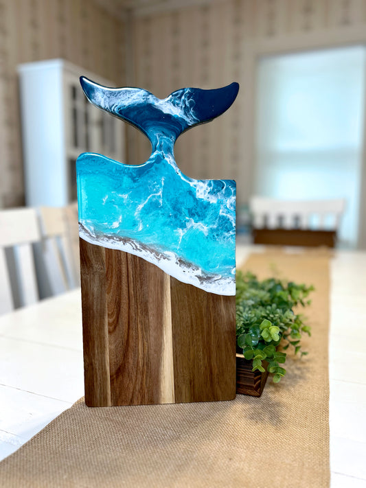 Ocean Waves Resin Whale's Tail Cutting Board 16"