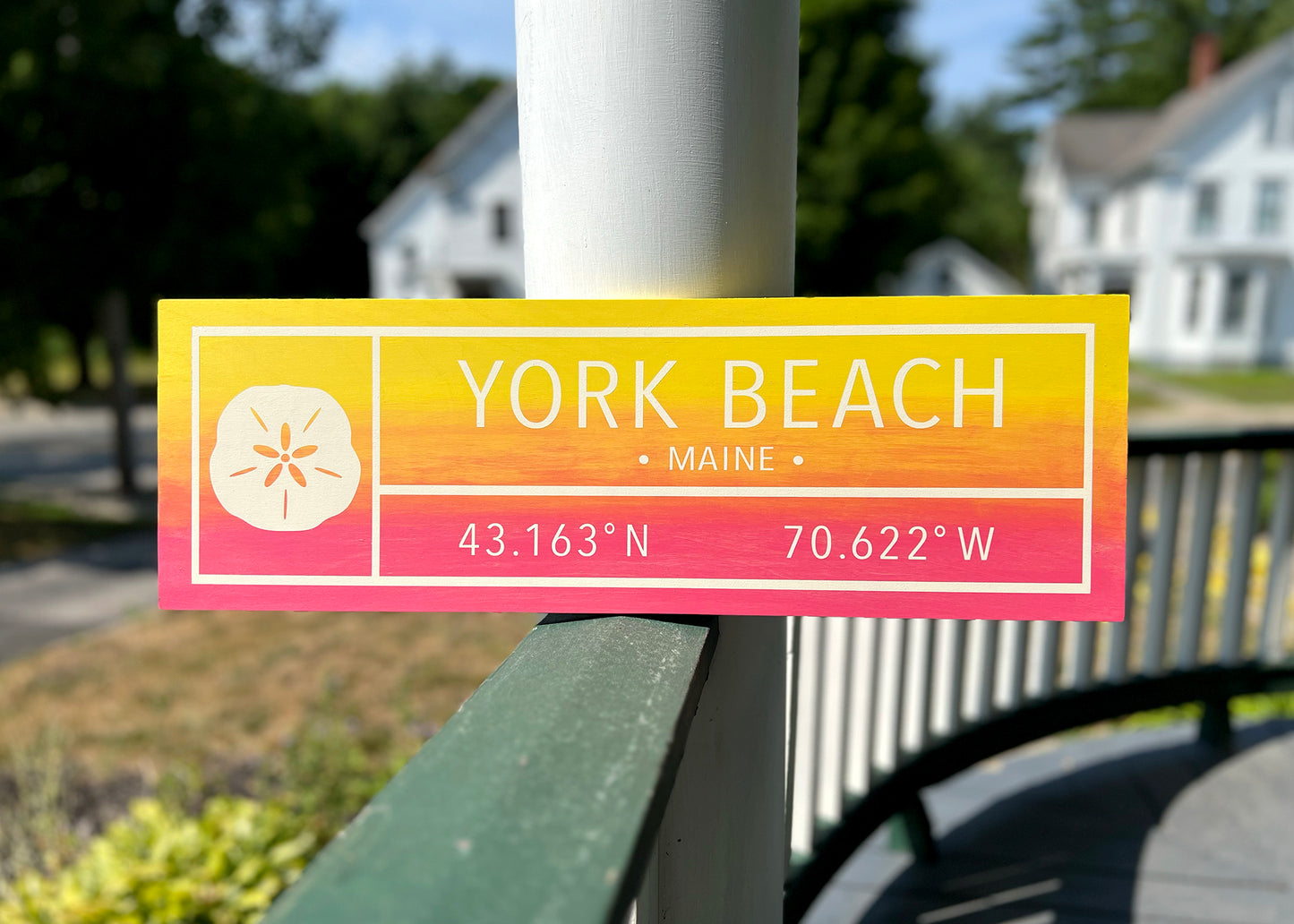 York Beach w/ Sand Dollar 8x24" Coordinates Sign